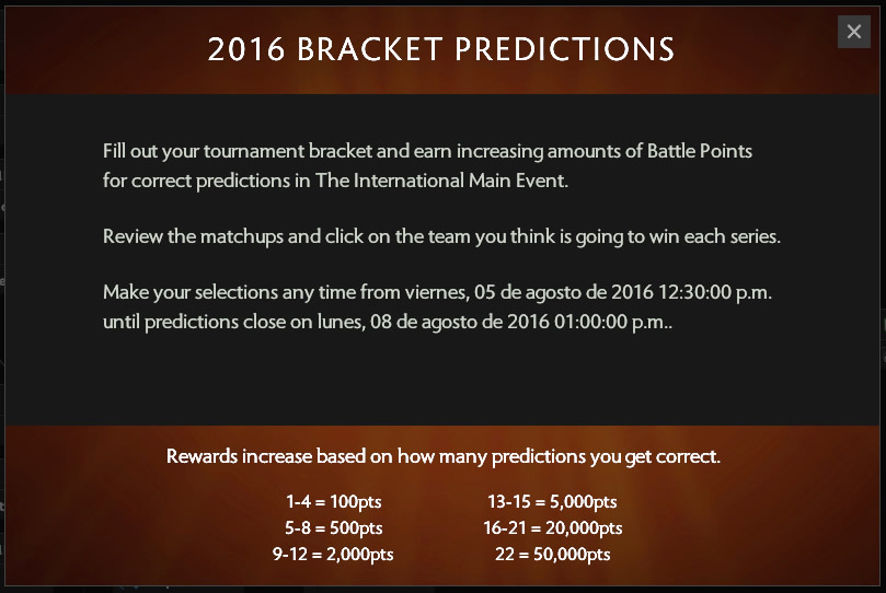 Predicciones del evento principal
